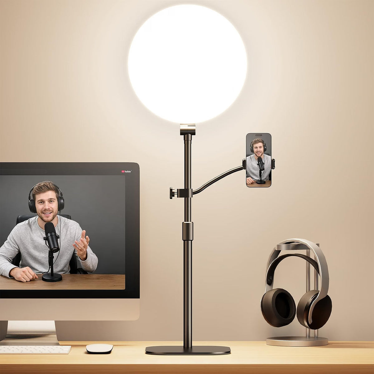 HALLUV 10" Full-Panel Desk Ring Light with Stand & Flexible Phone Holder